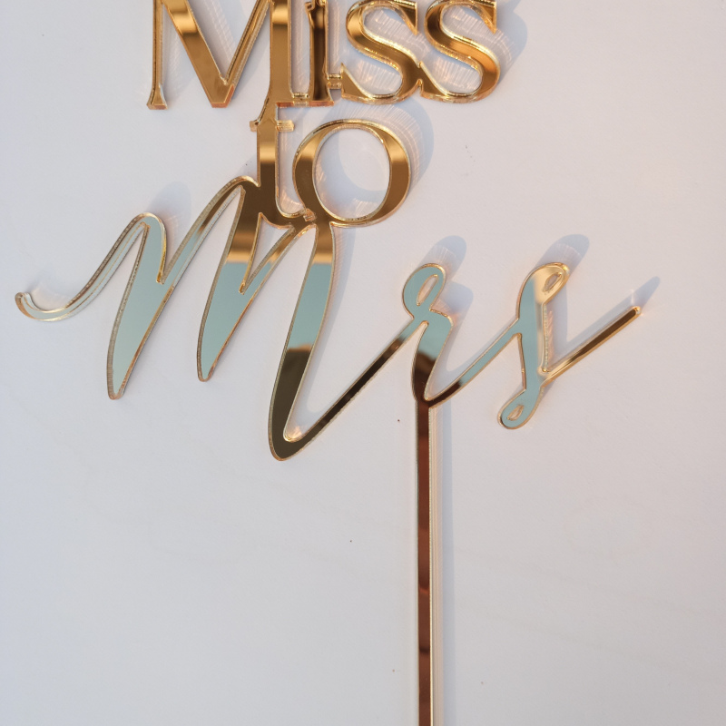 Gold Acrylic 'Miss to Mrs.' Cake Topper