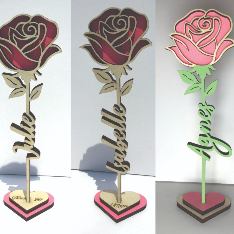 Personalized Wooden Rose/Daisy/Tulip with a heart stand in any language