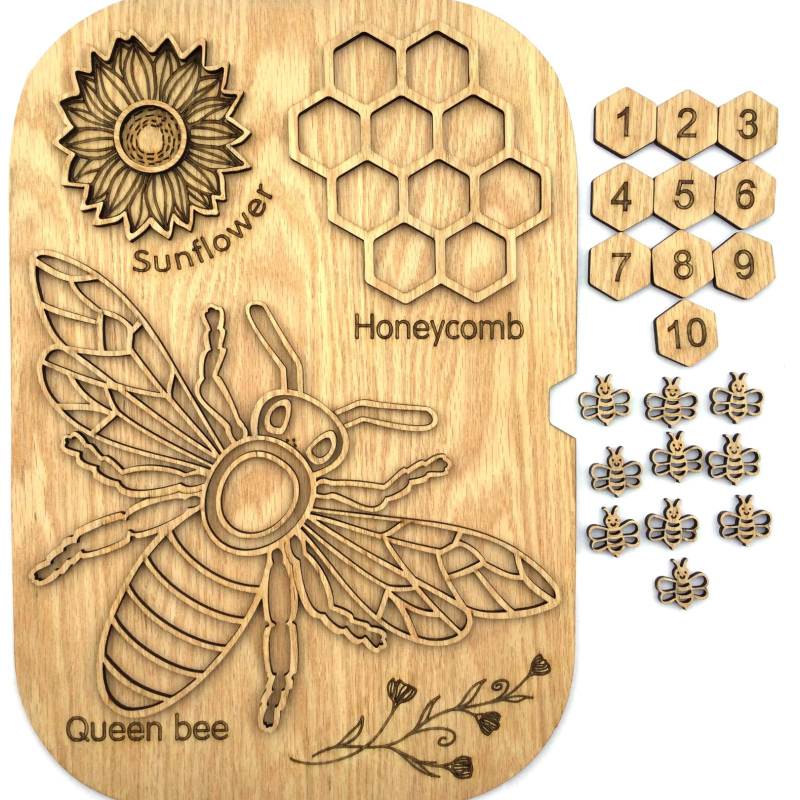 Oak BEE board with wooden bees and number tiles